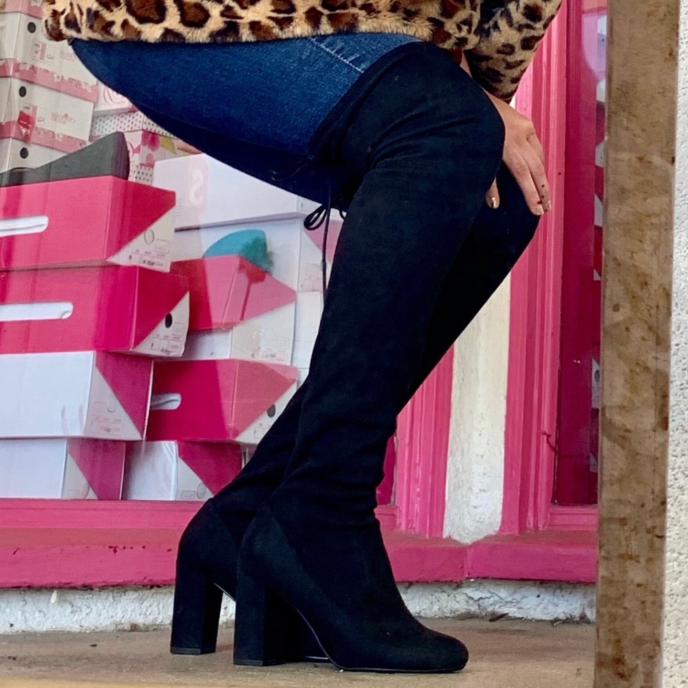 Restock! Soda Black Suede Over The Knee Heel Boots - Picture 5 of 8